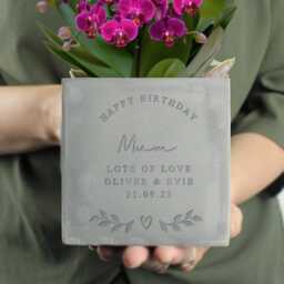 Personalised Concrete Plant Pot, Gardener Gifts, Housewarming Engraved Planter - thumbnail 3