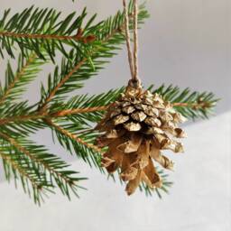 Pine Cone Christmas Tree Gold Ornaments, Set Of 10 Real Pinecones Eco-Friendly Handmade Decor - thumbnail 1