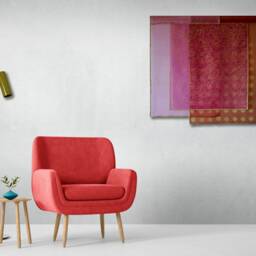 Hand-Painted Silk Bojagi Wall Hanging Geometric Jogakbo Art - thumbnail 3