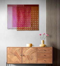 Hand-Painted Silk Bojagi Wall Hanging Geometric Jogakbo Art