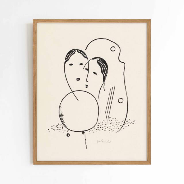 Balloon Women - Figurative Abstract Line Drawing Neutral Tones Print Sizes 8x10 9x12 16x20 - image 1