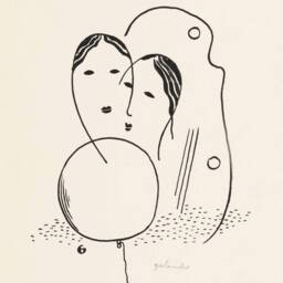 Balloon Women - Figurative Abstract Line Drawing Neutral Tones Print Sizes 8x10 9x12 16x20 - thumbnail 3