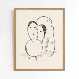 Balloon Women - Figurative Abstract Line Drawing Neutral Tones Print Sizes 8x10 9x12 16x20 - thumbnail 1