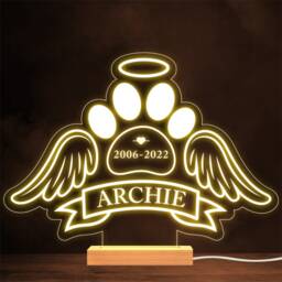 Pet Paw Angel Wings Cat Dog Loss Memorial Dates Personalised Gift Night Light - thumbnail 1