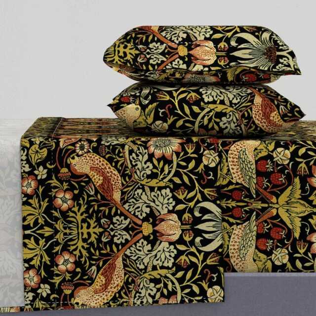 William Morris Sheets - Strawberry Thief By Peacoquettedesigns Traditional Victorian Cotton Sateen Sheet Set Bedding Spoonflower - image 1