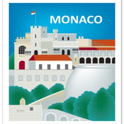 Monaco Print, Wall Art, Skyline Poster, France Castle Nursery Travel Gift - Style E8-O-Mona - thumbnail 3