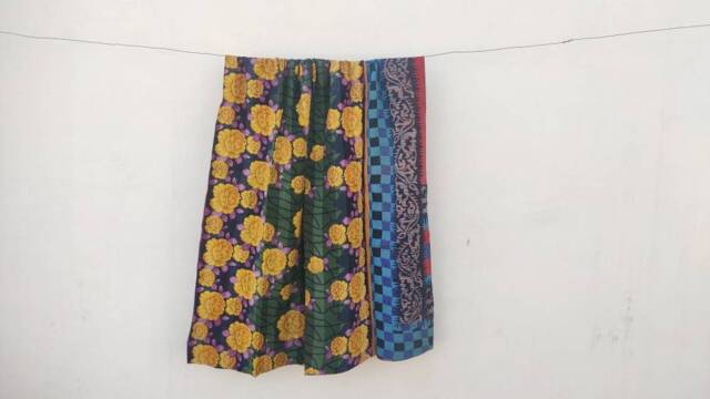 Vintage Kantha Quilt Handmade Bohemian Cotton Throw Blanket - image 1