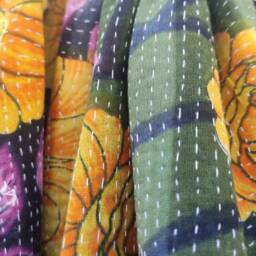 Vintage Kantha Quilt Handmade Bohemian Cotton Throw Blanket - thumbnail 3