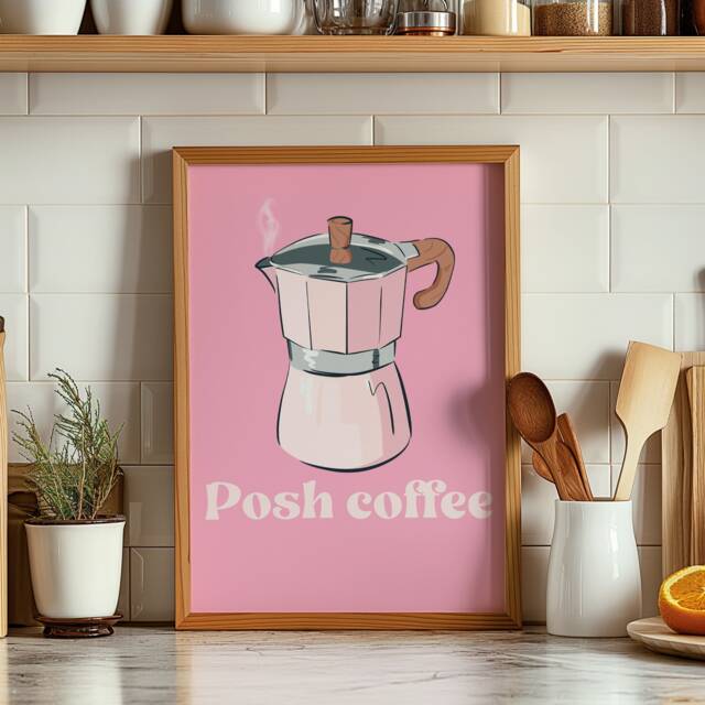 Pink Posh Coffee Print, Wall Print For Lovers, Addict Art, Caffeinated, Kitchen Art - image 1