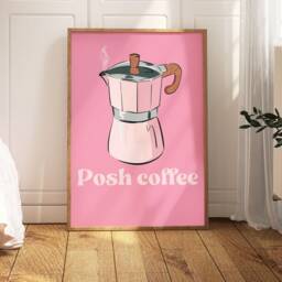 Pink Posh Coffee Print, Wall Print For Lovers, Addict Art, Caffeinated, Kitchen Art - thumbnail 2