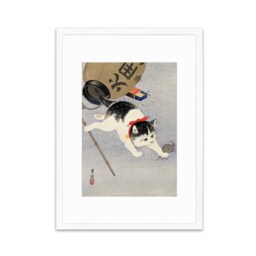 Japanese Art Cat Framed Mounted Ukiyo-E Wall Decor Print Poster Woodblock Koson Shoson Kitten & Lantern Neko Cute Kawaii Pretty Beautiful - thumbnail 3