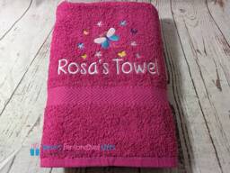 Personalised Kids Bath Towel, Pink Butterflies Children's Butterfly Swim Embroidered - Choice Of Colours