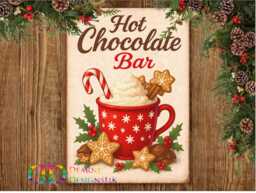 Christmas Hot Chocolate Bar Sign, Christmas Wreath Sign, Xmas Chocolate, Station - thumbnail 1