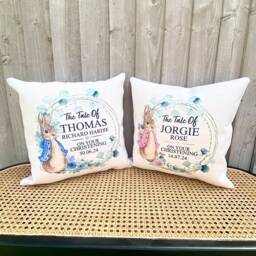 Personalised Christening Gifts, Girls Gift, Naming Day Baptism Cushion, Christening, Flopsy Bunny - thumbnail 2