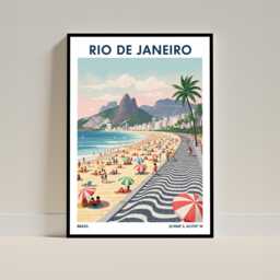 Rio De Janeiro Vintage Travel Poster, Brazilian Beach Art Print - thumbnail 1