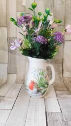 Decoupage Robin Flower Vase White Glass Jug With Snowdrops - thumbnail 1
