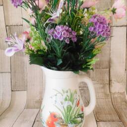 Decoupage Robin Flower Vase White Glass Jug With Snowdrops - thumbnail 3