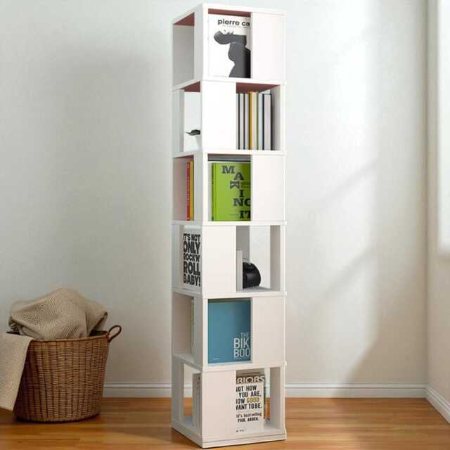 6-Tier Rotating Bookcase - 360 Spinning Tall Slim Bookshelf Floor Standing Corner Storage Rack For Living Room, Bedroom, Office - White - image 1
