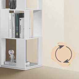 6-Tier Rotating Bookcase - 360 Spinning Tall Slim Bookshelf Floor Standing Corner Storage Rack For Living Room, Bedroom, Office - White - thumbnail 4