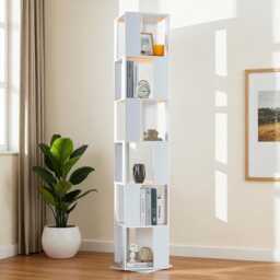 6-Tier Rotating Bookcase - 360 Spinning Tall Slim Bookshelf Floor Standing Corner Storage Rack For Living Room, Bedroom, Office - White - thumbnail 3