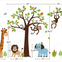 Safari Animals Wall Decal Jungle Monkey Giraffe Elephant Lion Tree Set Nursery Kids Playroom Room Decor Sticker Art - thumbnail 3