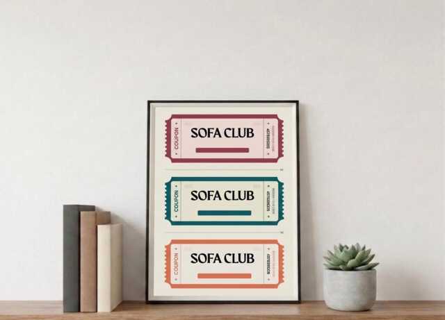 Retro Sofa Club Ticket Print - Minimalist Framed Wall Art - image 1
