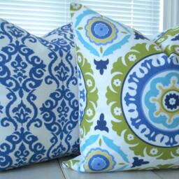 Suzani Pillow Cover - Indigo, Lime & Aqua Cotton Toss - thumbnail 2