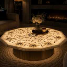 Octagonal White Marble Tabletop Mother Of Pearl Inlay Stone Slab - thumbnail 2