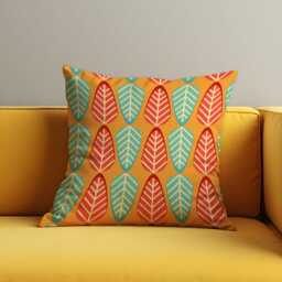 Mid Century Modern Cushion Cover, Colorful Leaf Pattern in Orange, Red & Aqua Pillow Case, Retro Throw Vibrant Home Decor - thumbnail 2