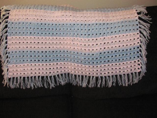 Crochet Baby Blanket ~ Blue & Pink - image 1