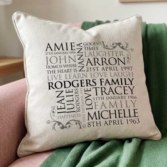 Personalised Family Word Art Cushion - image 1