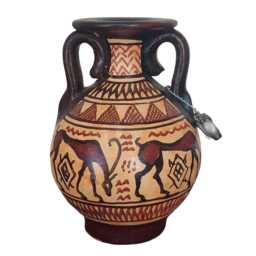 Miniature Geometric Greek Amphora With Antelope Motif Handpainted Pottery Vase - thumbnail 1
