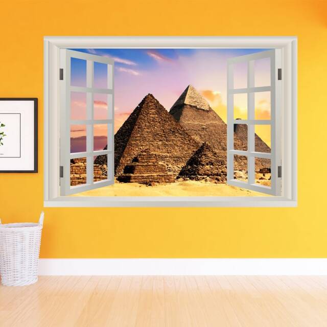 Vwaq Peel & Stick Egyptian Pyramids Wall Decal - 3D Window View Mural Sticker - Nwt2 - image 1