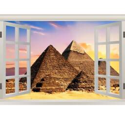 Vwaq Peel & Stick Egyptian Pyramids Wall Decal - 3D Window View Mural Sticker - Nwt2 - thumbnail 2