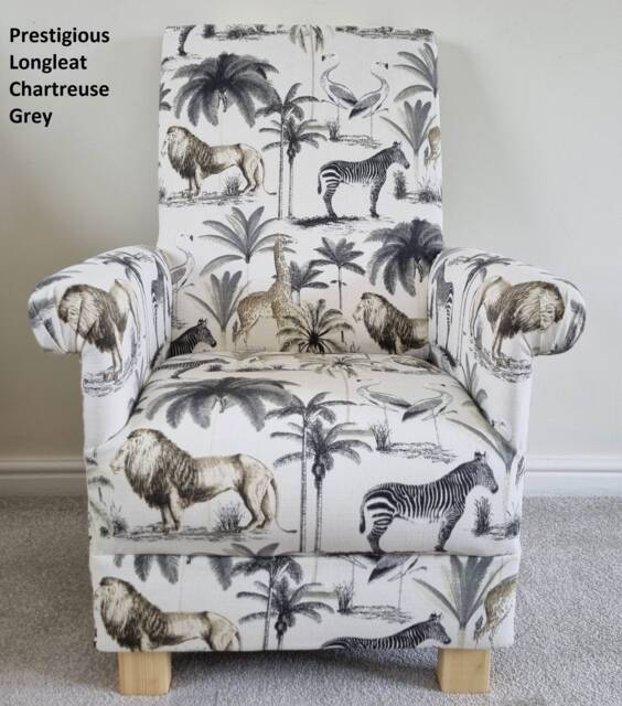 Handcrafted Safari Fabric Adult Armchair Nursery Accent Chair Lions Giraffes Nursing Bedroom Blue - image 1