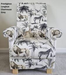 Handcrafted Safari Fabric Adult Armchair Nursery Accent Chair Lions Giraffes Nursing Bedroom Blue