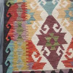 Multicolour Wool Runner, Handmade Artisan Afghan Turkish Persian Qashqai Moroccan Navajo Flatweave, Natural Kilim Rug 259x80 cm - thumbnail 2