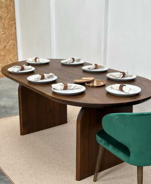 Handmade Chunky Pine & Bespoke Rustic Oval Dining Table With Slab Legs - image 1