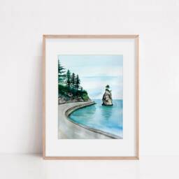 Siwash Rock Vancouver Watercolor Wall Art, Canadian Landscape Print - thumbnail 2