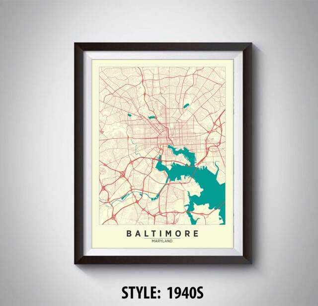 Baltimore Map Art Print Maryland Travel Poster, Office Wall Decor - image 1