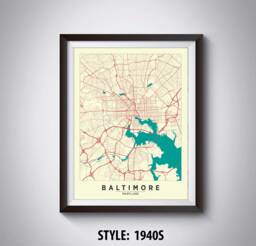 Baltimore Map Art Print Maryland Travel Poster, Office Wall Decor - thumbnail 1