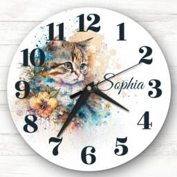 Colourful Splash Kitten Cat Girl's Room Custom Gift Personalised Clock - thumbnail 1