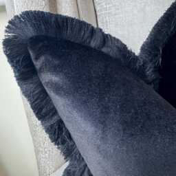 Black Velvet Fringe Cushion Cover Handmade Designer Pillow, UK - thumbnail 2