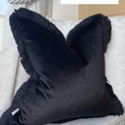 Black Velvet Fringe Cushion Cover Handmade Designer Pillow, UK - thumbnail 3