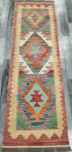 Classic Runner Rug, Handmade Artisan Afghan Turkish Scandinavian Navajo Bohemian Wool Flatweave Multicolour Kilim Rug 195x60 cm - image 1