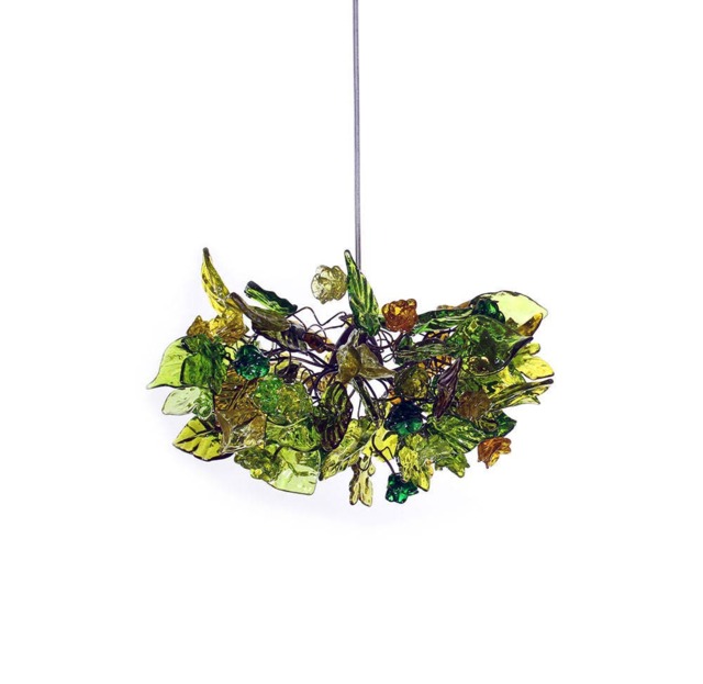 Ceiling Light Fixture With Green Flowers & Leaves - Pendant Light For Rooms, Bedroom, Bathroom - image 1