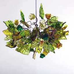 Ceiling Light Fixture With Green Flowers & Leaves - Pendant Light For Rooms, Bedroom, Bathroom - thumbnail 3