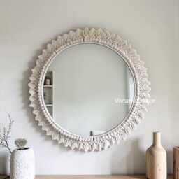 Handmade Macrame Mirror - Wall Decor Housewarming & Mother's Day Gift Bohemian Home Boho Express Shipping - 1-3 Days - thumbnail 3
