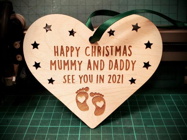 Christmas Decorations Xmas Tree New Baby Mum Mummy Dad Daddy Wood Wooden Ribbon Gifts Engraved Family Unique Heart Snowflake Laser - image 1