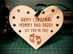 Christmas Decorations Xmas Tree New Baby Mum Mummy Dad Daddy Wood Wooden Ribbon Gifts Engraved Family Unique Heart Snowflake Laser - thumbnail 1